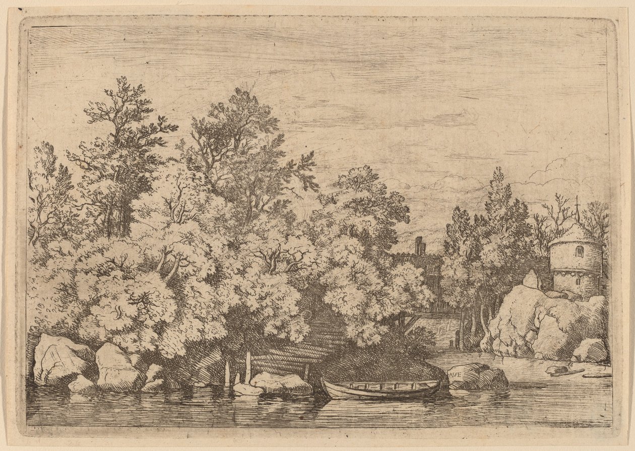 Cudgel Dam og Covered Bridge, sannsynligvis ca. 16451656. av Allart van Everdingen