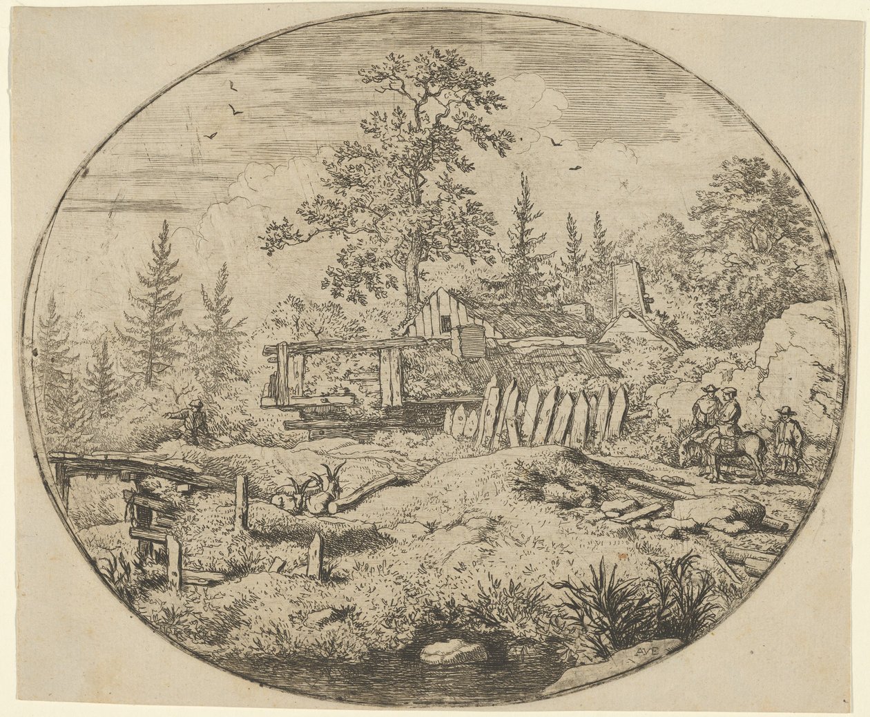 Landskapet med trebroen, 1600-tallet. av Allart van Everdingen