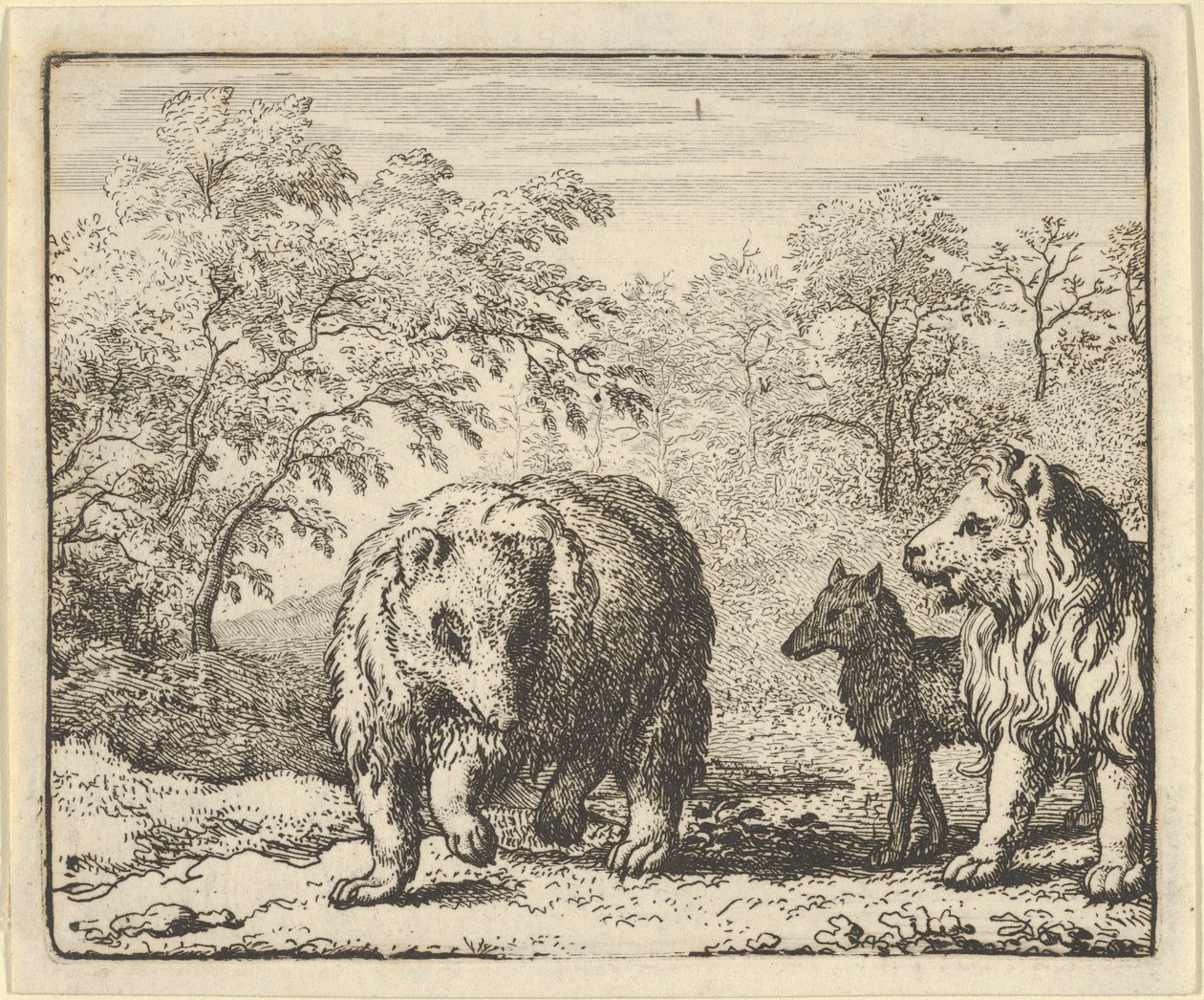 Løven frigjør bjørnen og ulven, 1650-75. av Allart van Everdingen