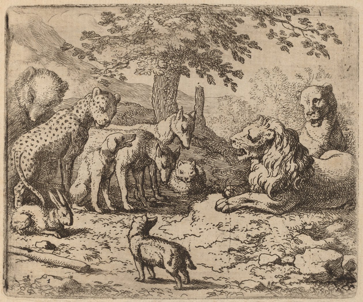 Løven søker råd, sannsynligvis ca. 16451656. av Allart van Everdingen