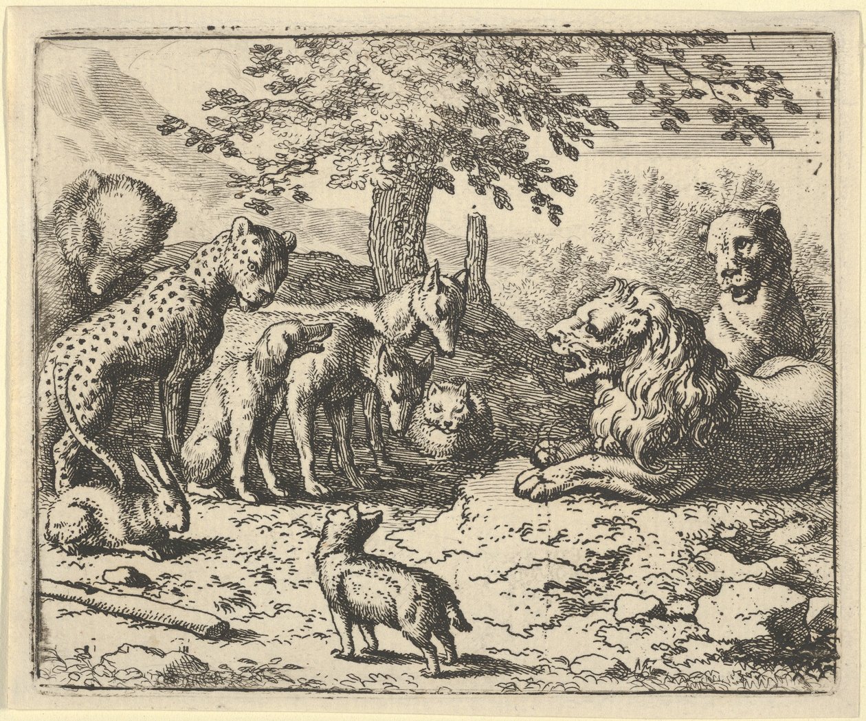 Løven tar råd fra de andre dyrene for Renards straff, 1650-75. av Allart van Everdingen