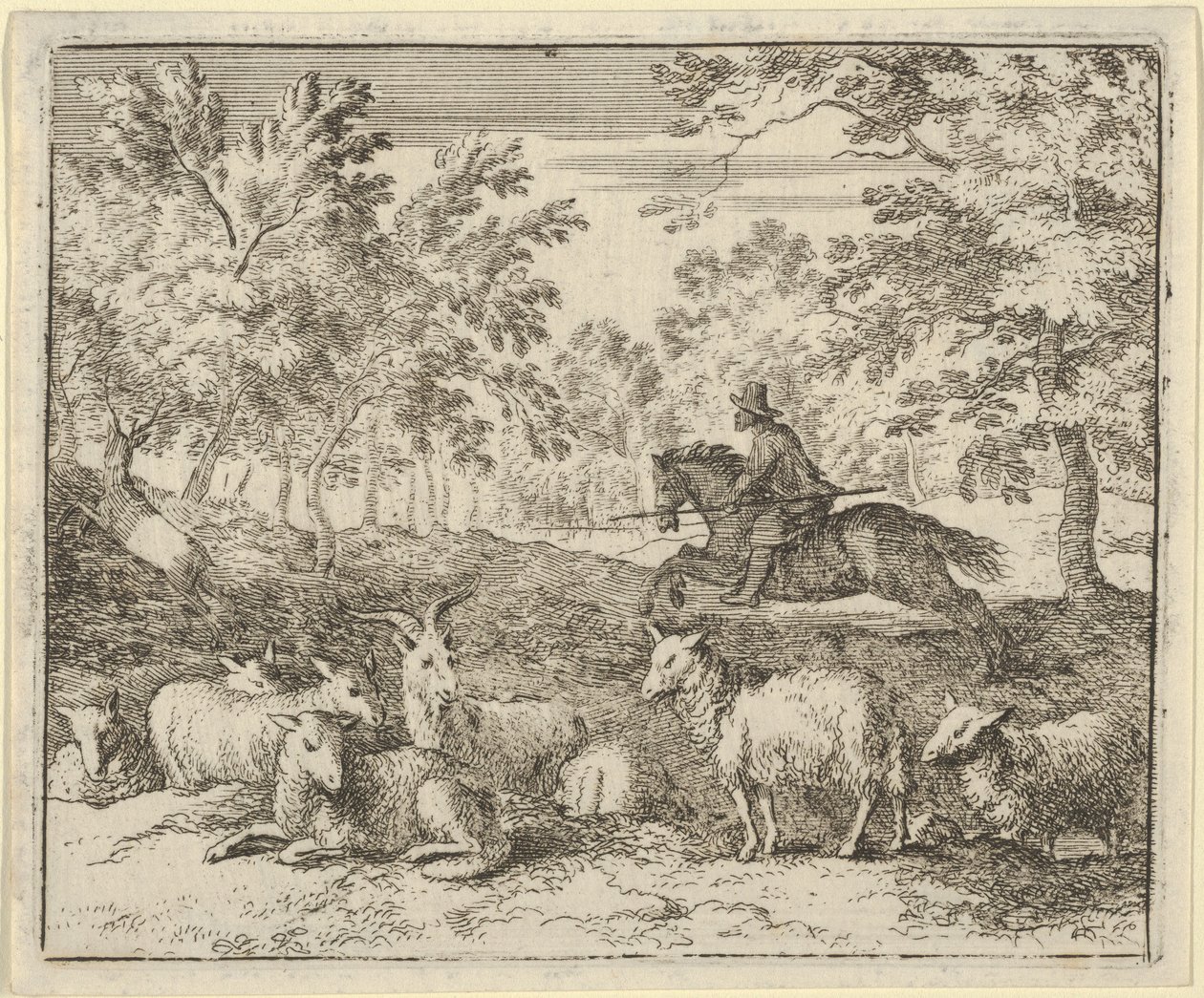 Hyrden på hesteryggen jager hjorten, 1650-75. av Allart van Everdingen
