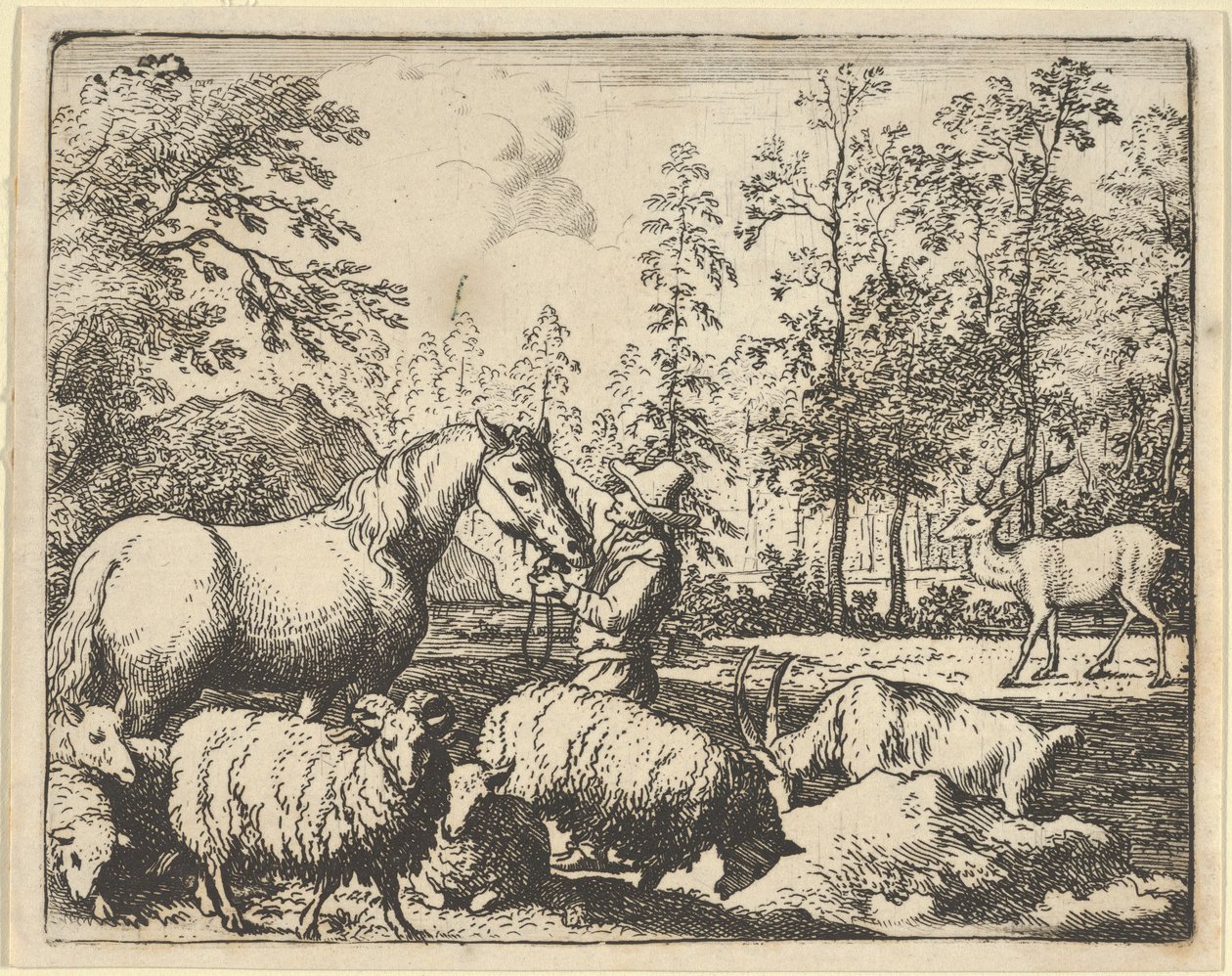 Historien om hesten som vil hevne seg på hjorten, 1650-75. av Allart van Everdingen