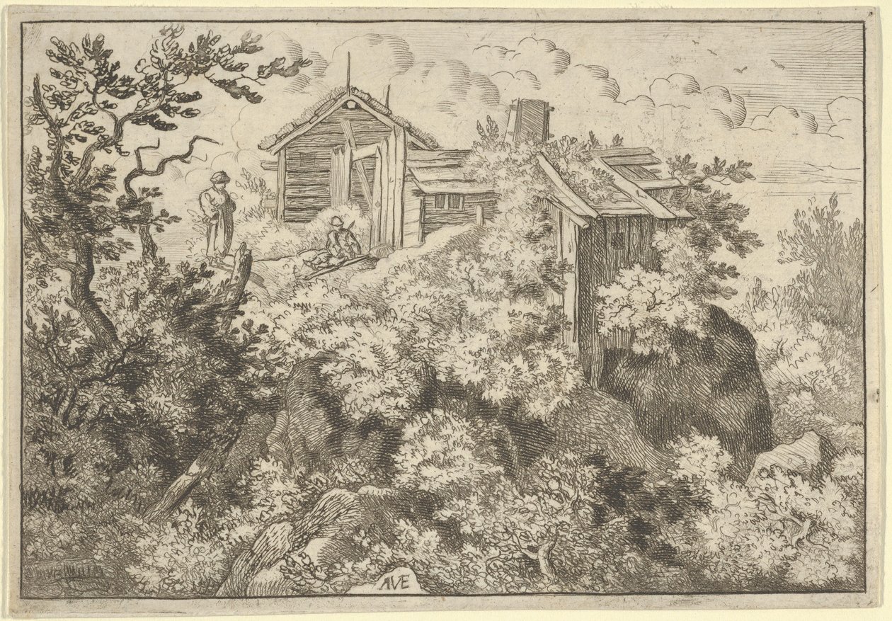 The Three Cottages on the Hill, 1600-tallet. av Allart van Everdingen