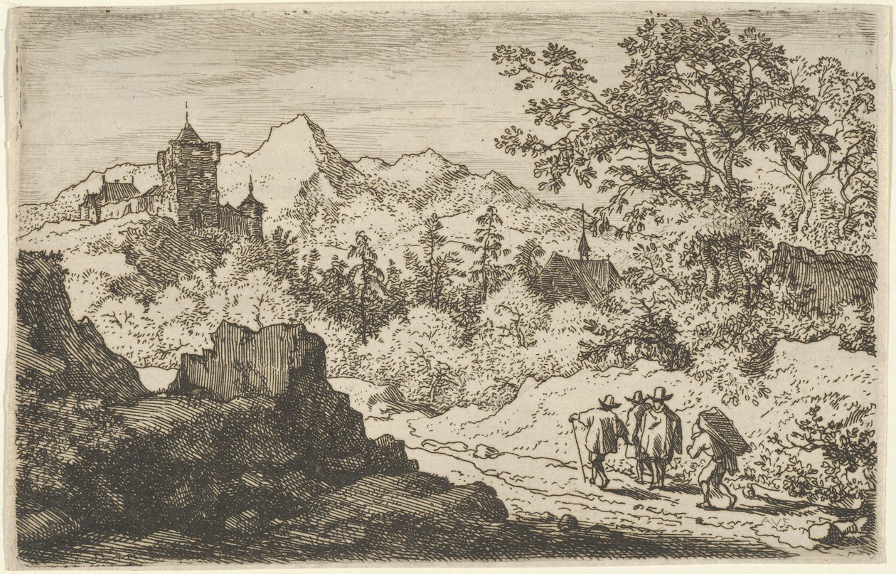 The Three Men and the Porter, 1600-tallet. av Allart van Everdingen