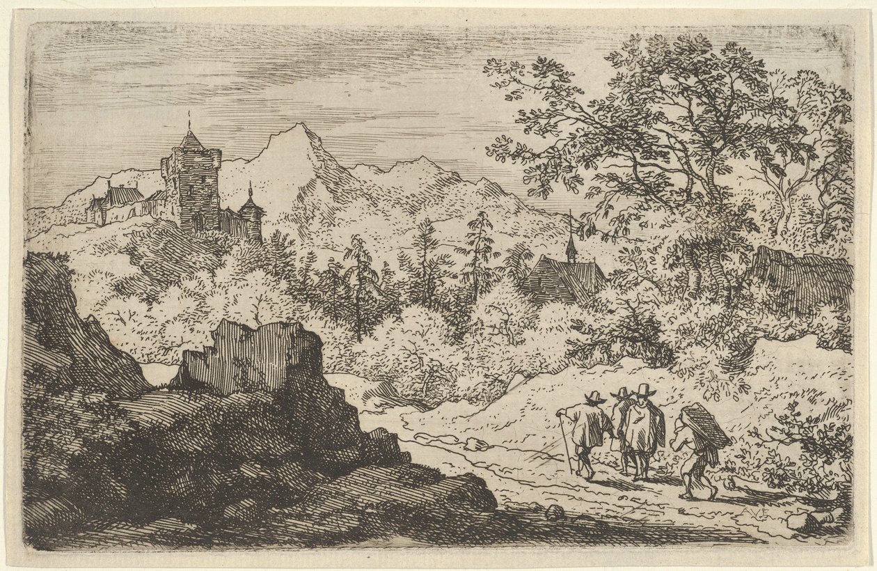 The Three Men and the Porter, 1600-tallet. av Allart van Everdingen