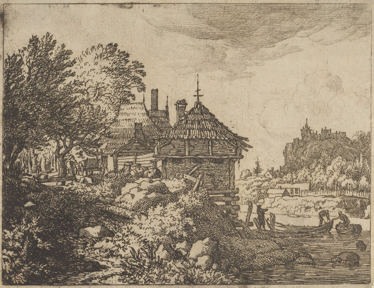 De to båtene nærmer seg en hytte, 1600-tallet. av Allart van Everdingen