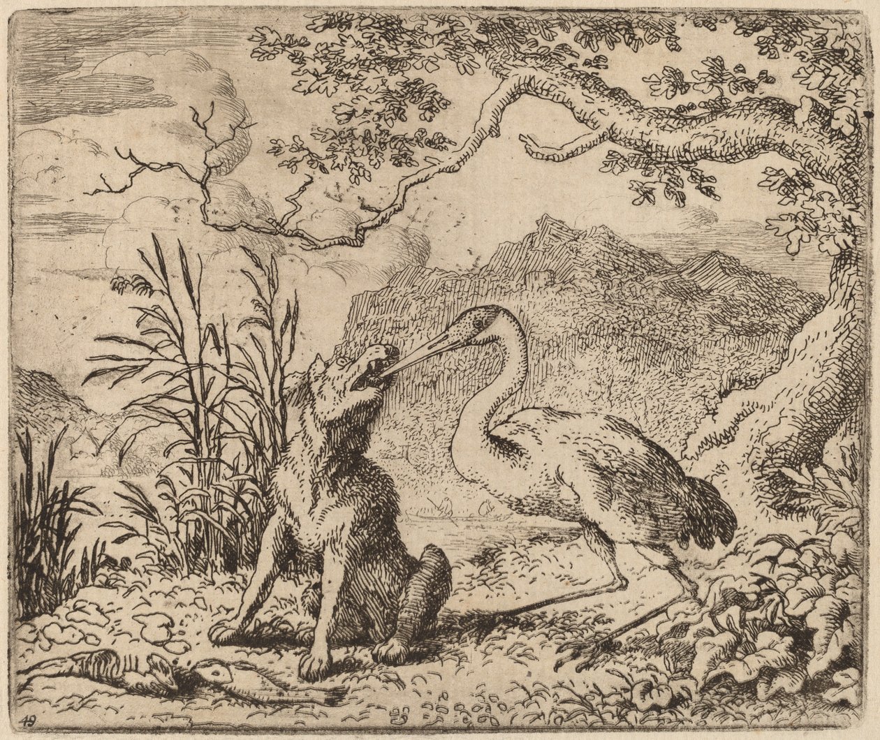 Ulven og tranen, sannsynligvis ca. 16451656. av Allart van Everdingen