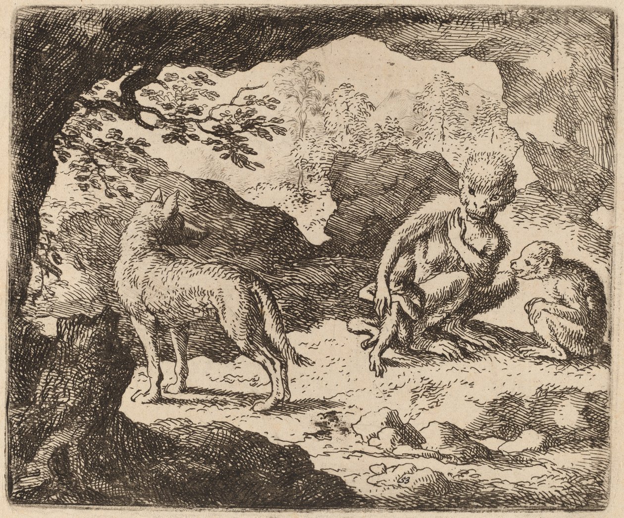 Ulven og apene, sannsynligvis ca. 16451656. av Allart van Everdingen