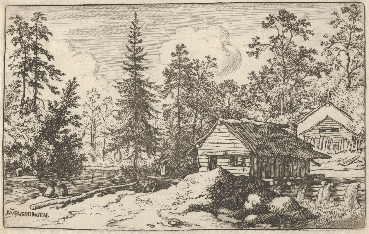 Kvinnen ser mot båten, 1600-tallet. av Allart van Everdingen