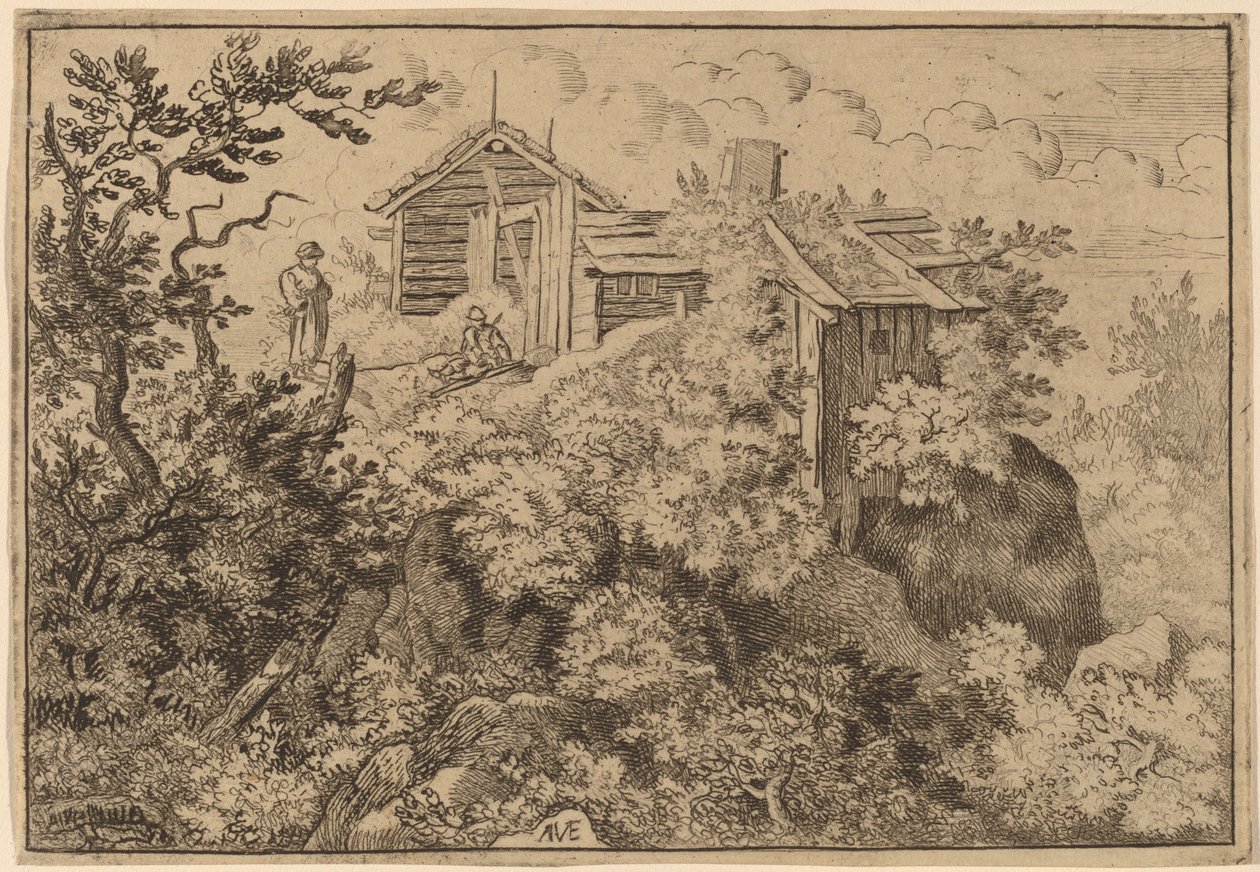 Three Cottages on a Rock, sannsynligvis ca. 16451656. av Allart van Everdingen