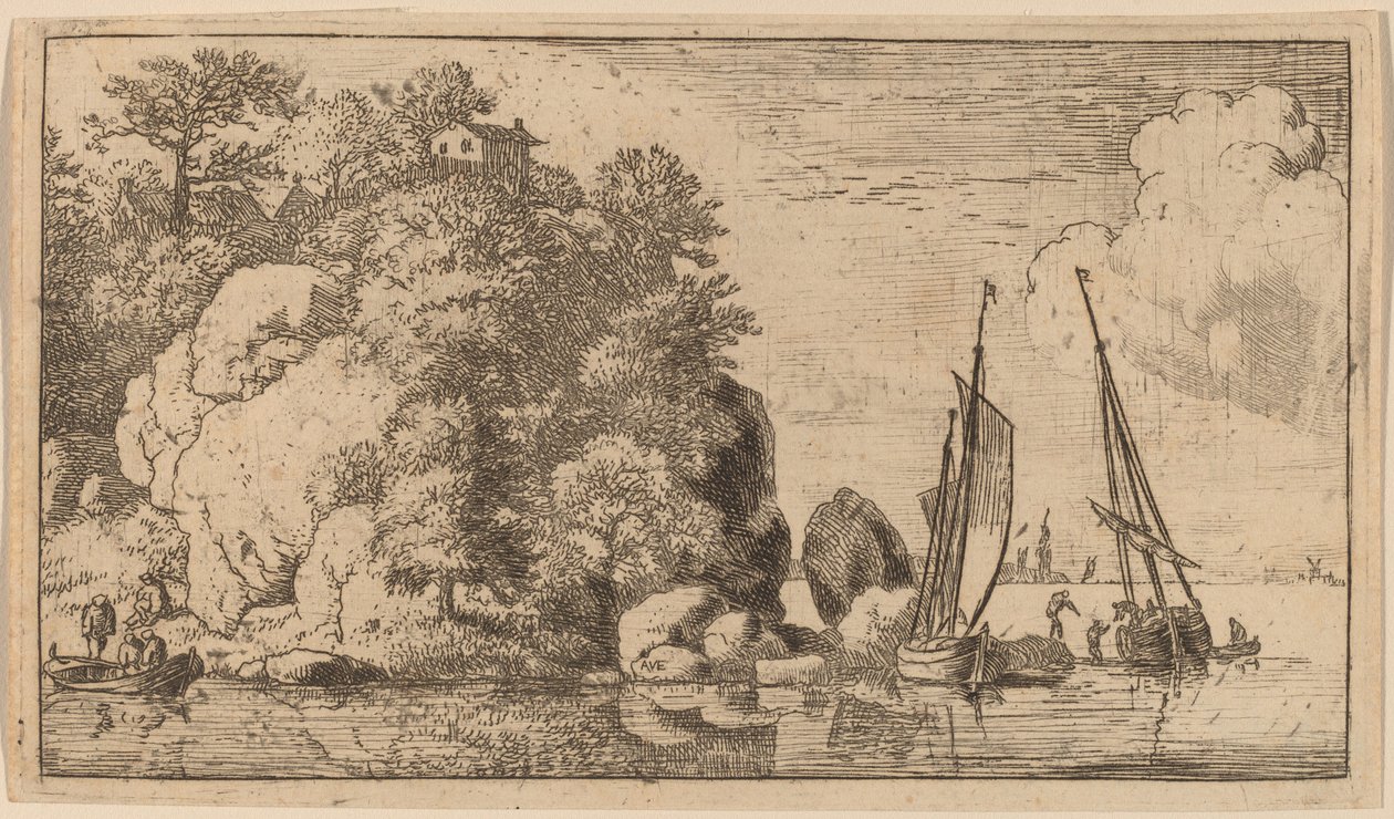 To båter på en bred elv, sannsynligvis ca. 16451656. av Allart van Everdingen