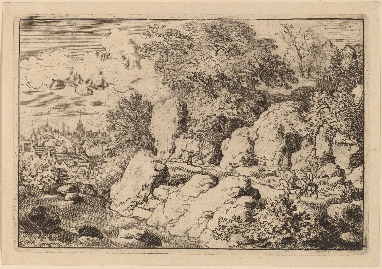 To ryttere på en steinete sti, sannsynligvis ca. 16451656. av Allart van Everdingen