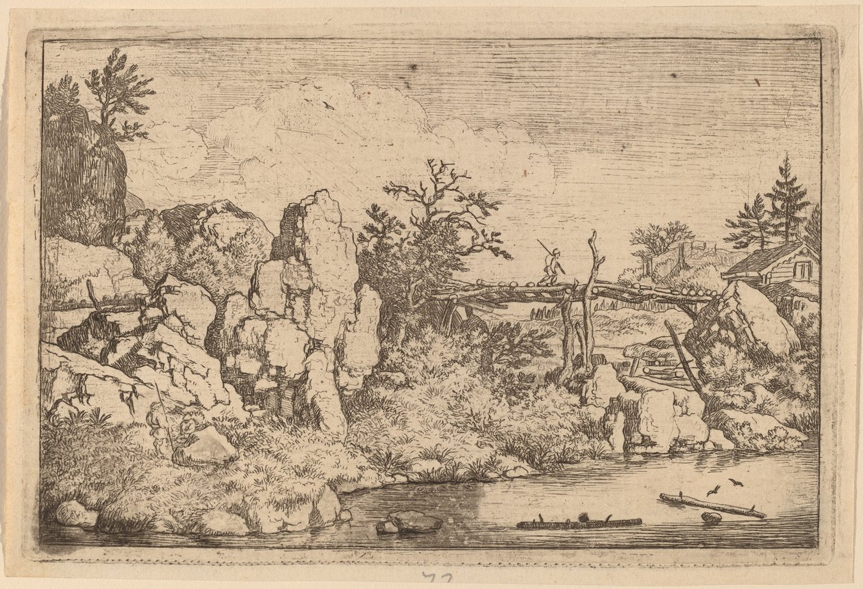 To tømmerstokker i vannet, sannsynligvis ca. 16451656. av Allart van Everdingen