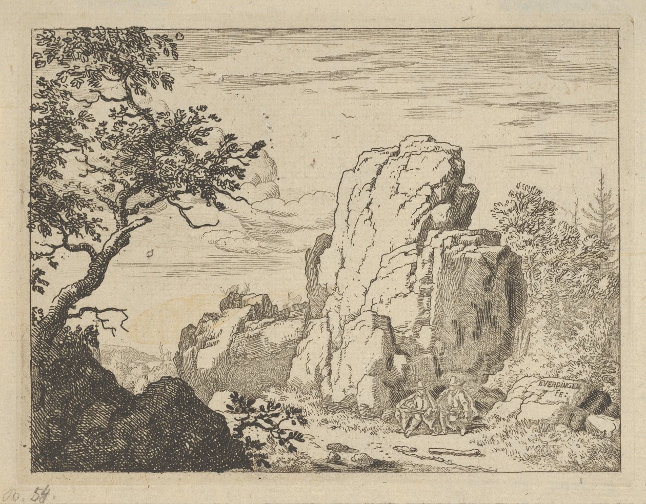 To menn som sitter ved foten av en høy klippe, 1600-tallet. av Allart van Everdingen