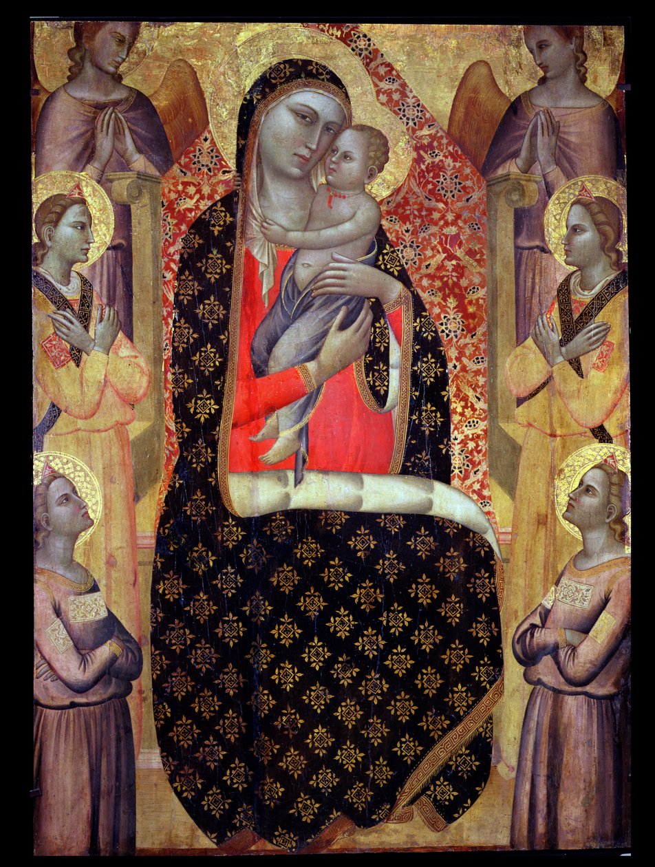 Madonna og barn tronet med seks engler (panel) av Allegretto Nuzi