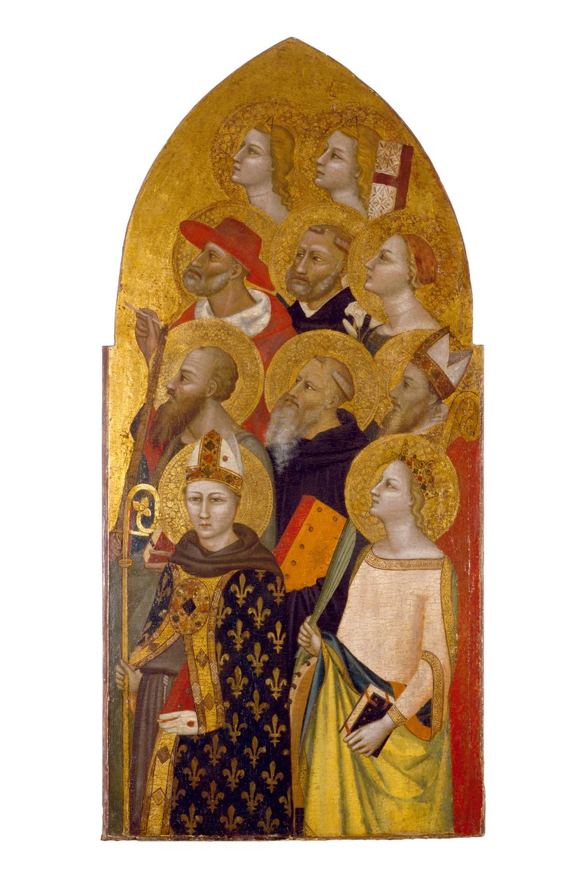 Hellige og engler, ca. 1360-70 (tempera og bladgull på panel) av Allegretto Nuzi
