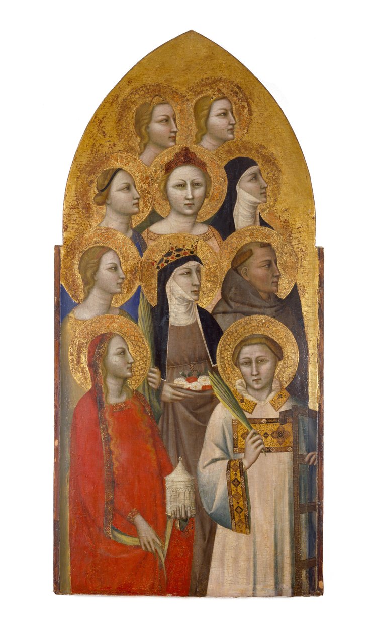 Hellige og engler, ca. 1370 (tempera og bladgull på tre) av Allegretto Nuzi