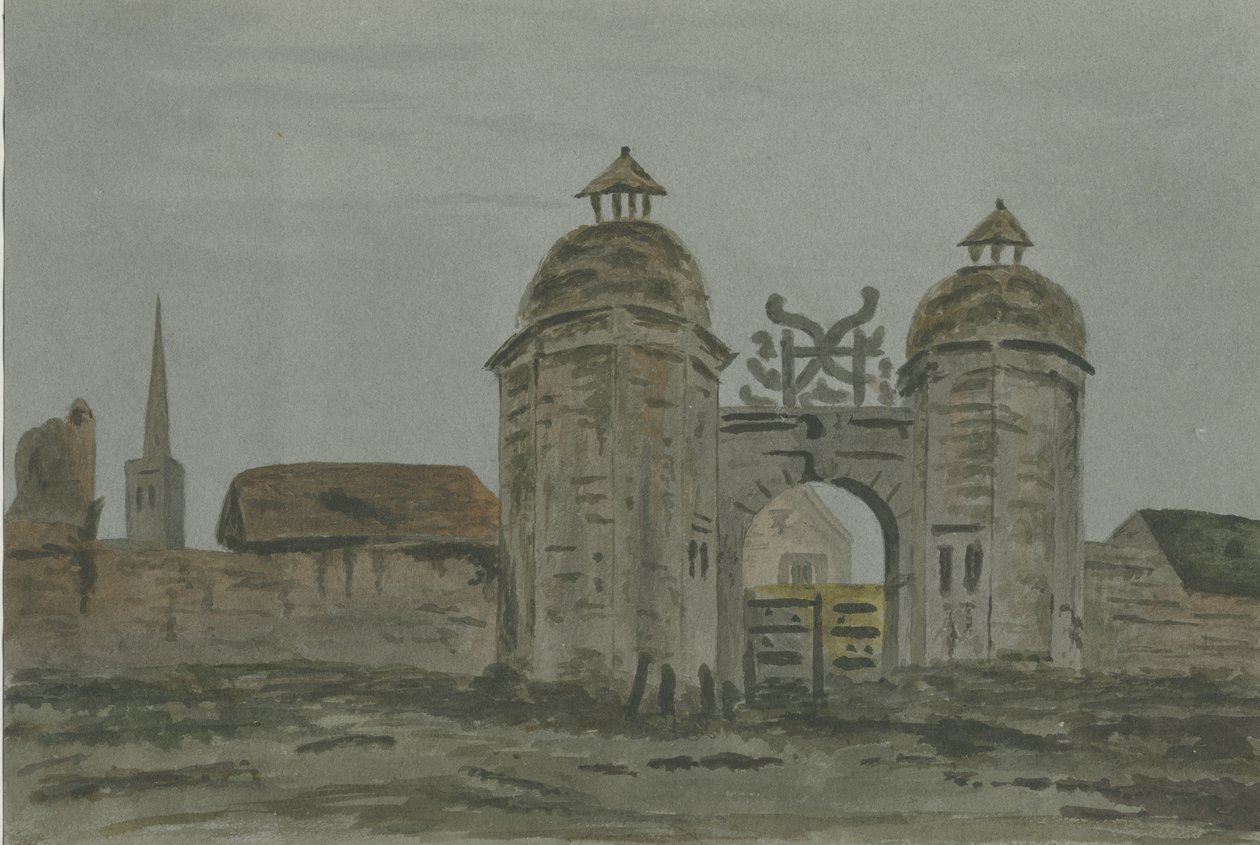 Hamstall Ridware Hall - Porters" Lodge: akvarellmaling, og [1824-1882] av Allen Edward Everitt