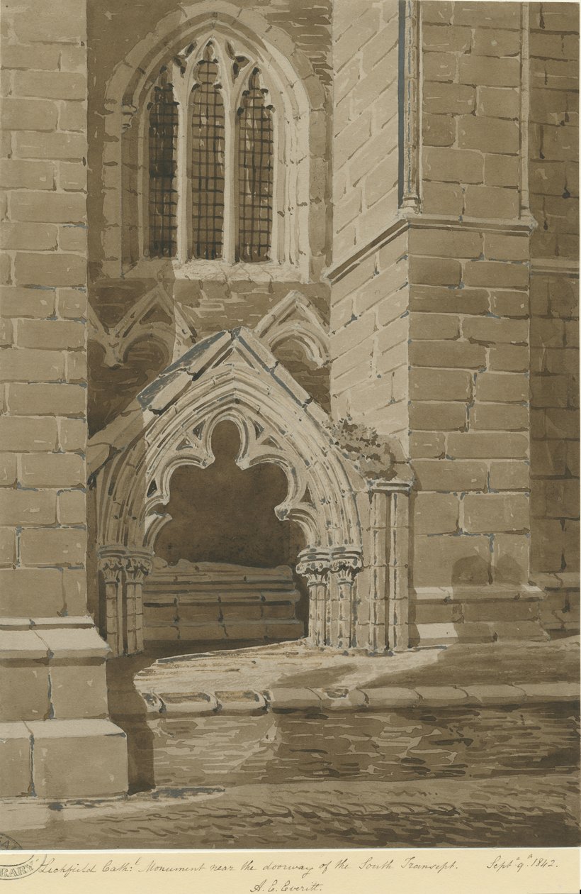 Lichfield Cathedral - South Transept: rød sepia-tegning, 9. september 1842 av Allen Edward Everitt