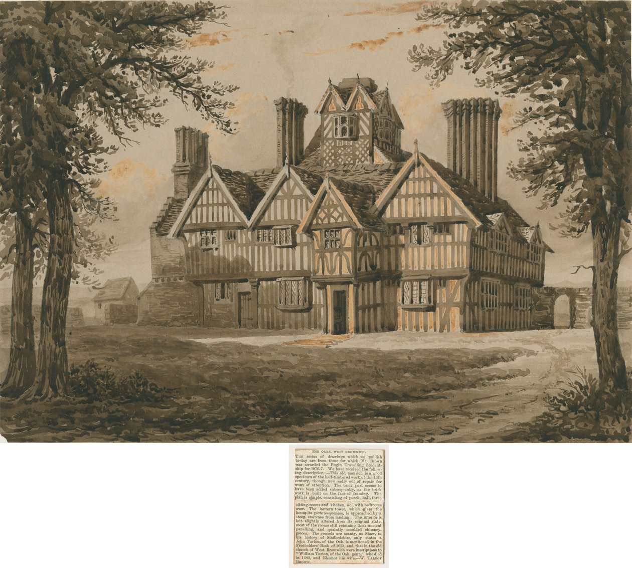 West Bromwich - "The Oaks": gravering og [? 1800-tallet] av Allen Edward Everitt