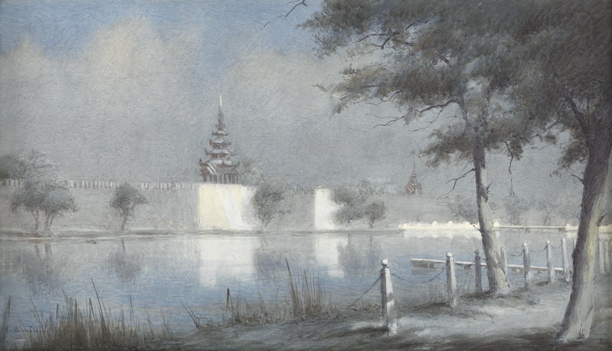 The Moat at Mandalay by Moonlight, 1924 (wc på papir) av Alma Claude Burlton Cull