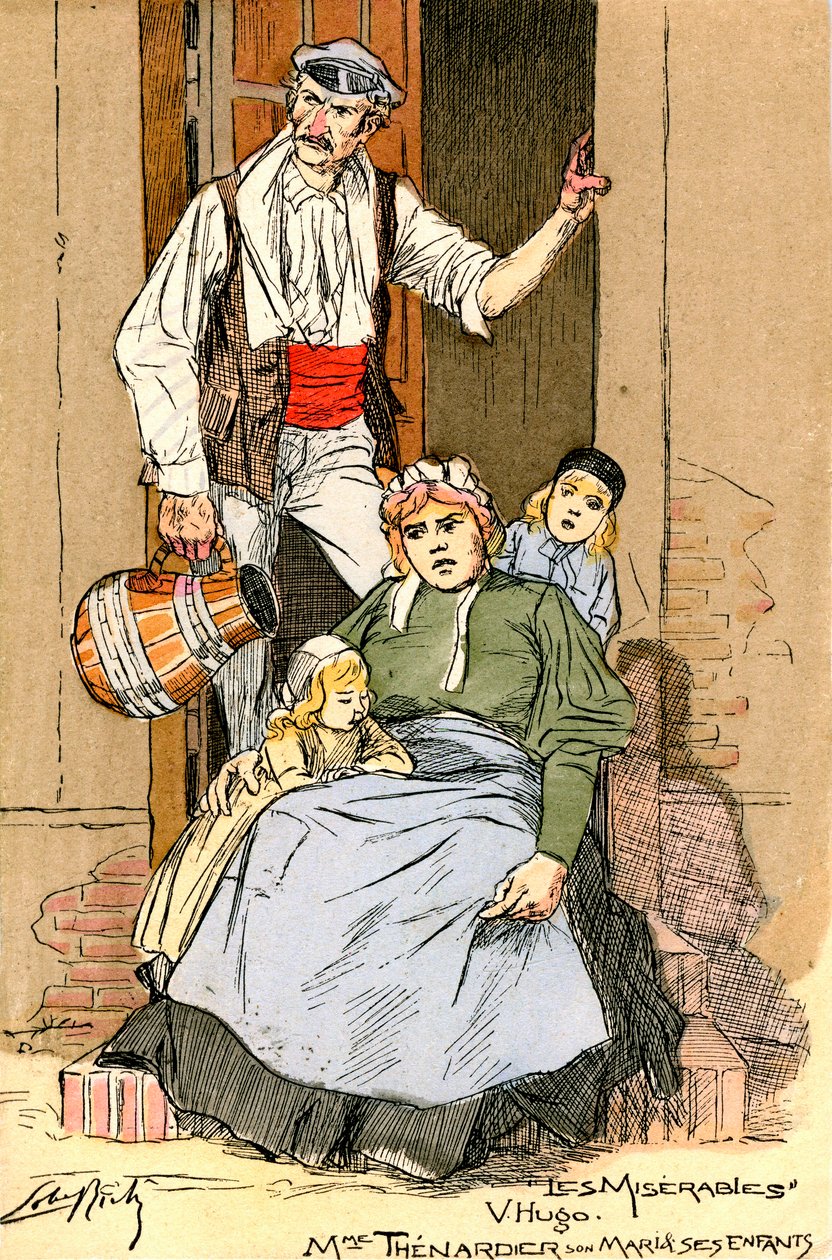 Illustrasjon for les Miserables: Thenardie-familien (gravering) av Almery Lobel Riche