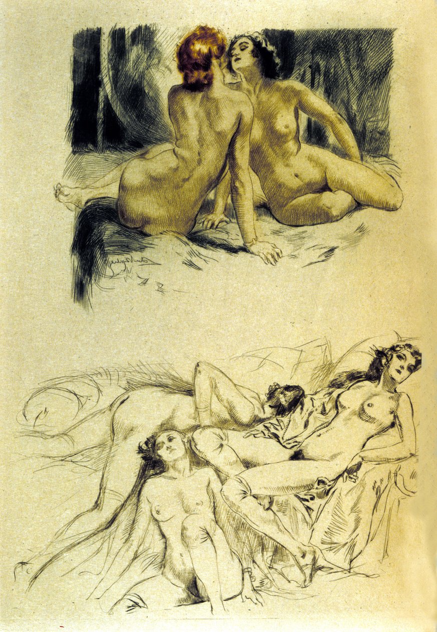 Illustrasjon av «Damned Women» i «Les fleurs du mal» av den franske poeten Charles Baudelaire (1821-1867). Etsning av Almery Lobel-Riche (Lobel Riche) (1880-1950). Det 20. århundre av Almery Lobel Riche