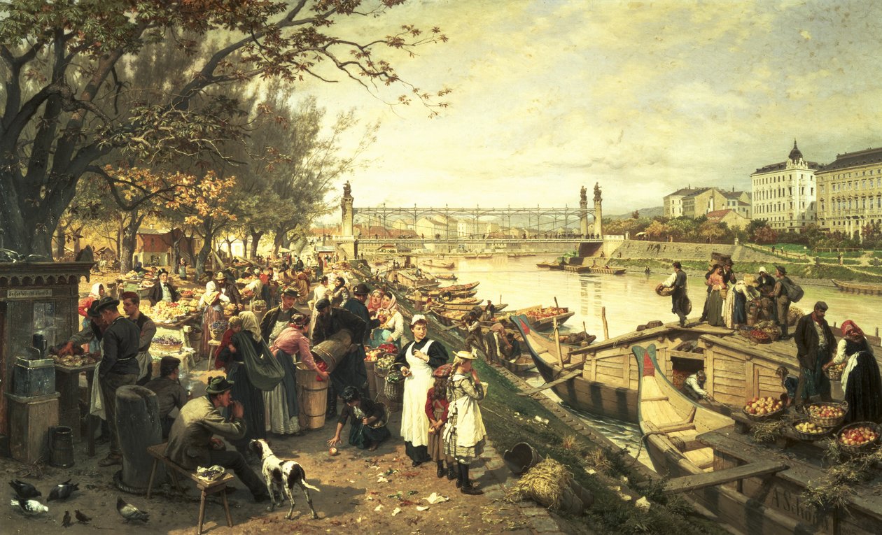 Fruktmarked i Schazel, nær Maria Theresa-broen, Wien, 1895 av Alois Schonn