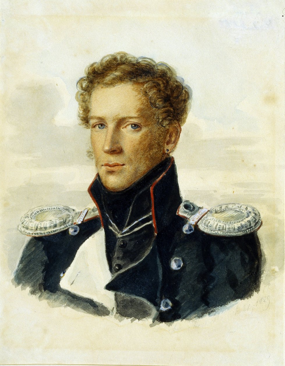 Sergey Lanskoy (1789-1832), offiser for gardens riddere. Verk av Alois Gustav Rockstuhl (1798-1877), akvarell på papir av Alois Gustav Rockstuhl