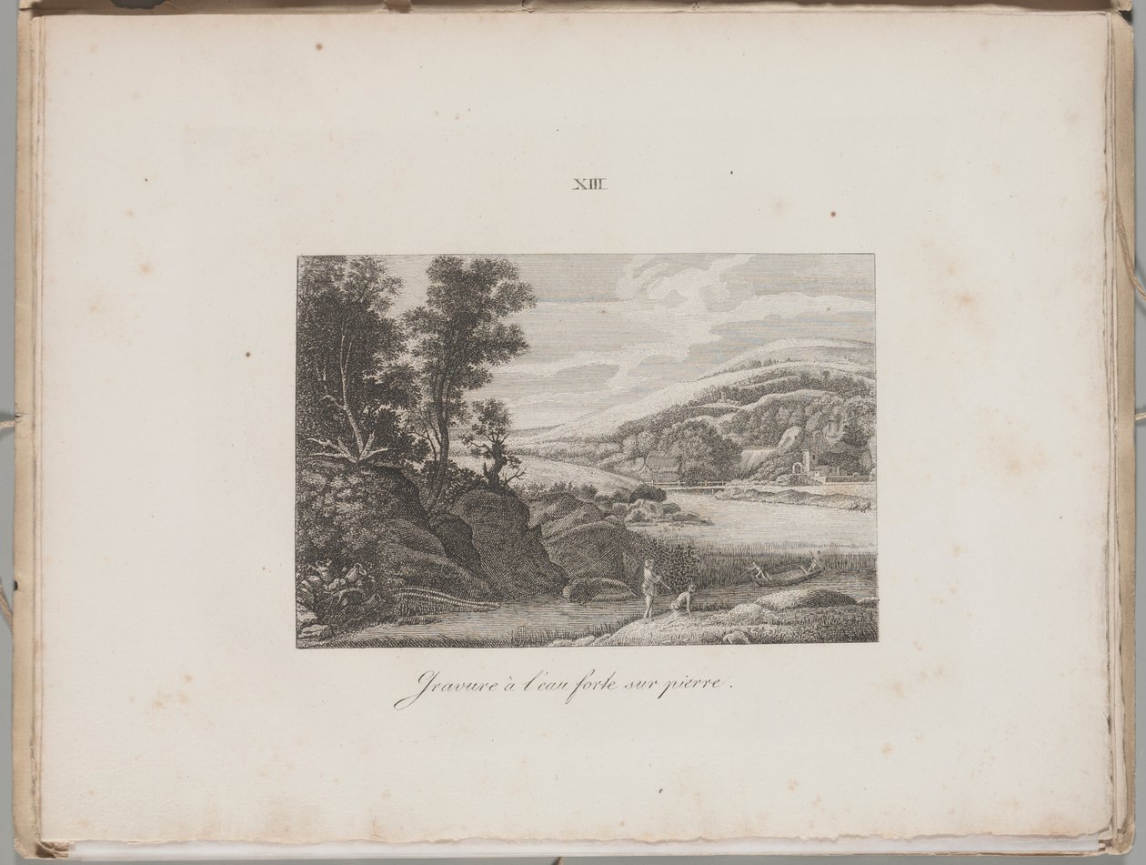 Litografiens kunst: elvelandskap, plate XIII av Alois Senefelder