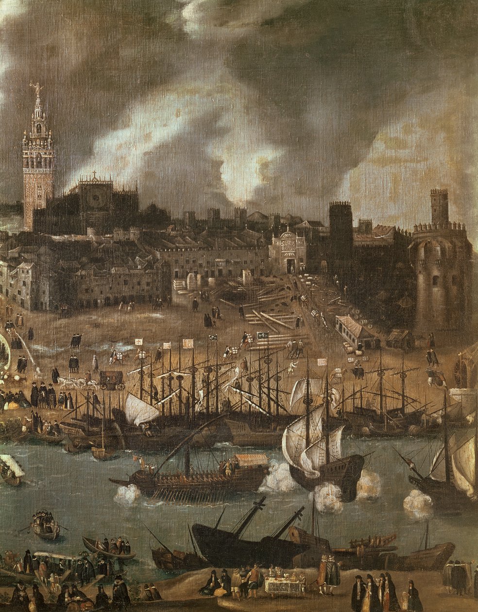 En ekspedisjon på vei fra Sevilla for Amerika i 1498 (detaljer) av Alonso Sánchez Coello