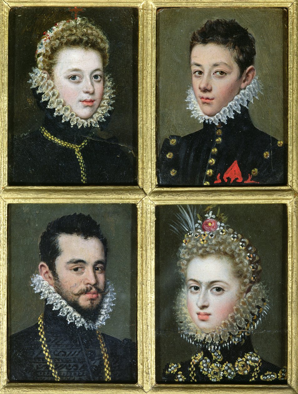 Portrett av to menn og to kvinner (olje på kort) av Alonso Sánchez Coello