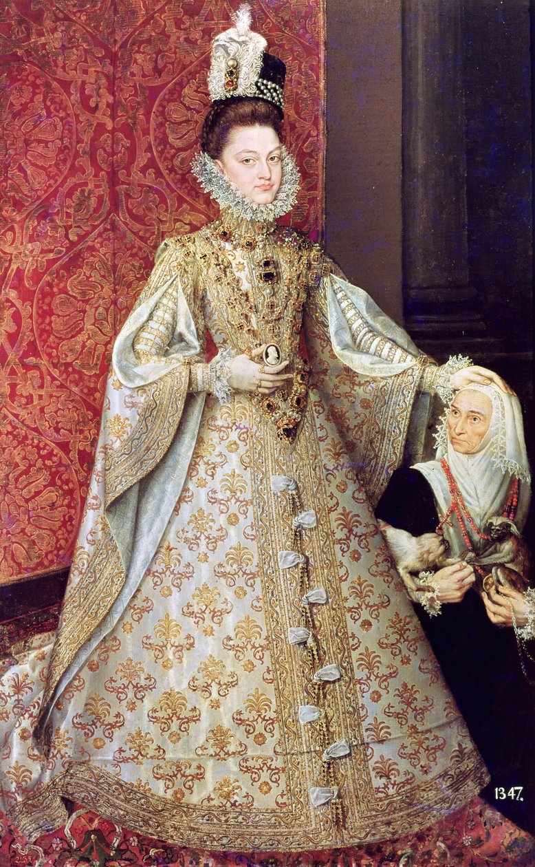 Infanta Isabel Clara Eugenia (1566-1633) med dvergen, Magdalena Ruiz, ca. 1580 av Alonso Sánchez Coello