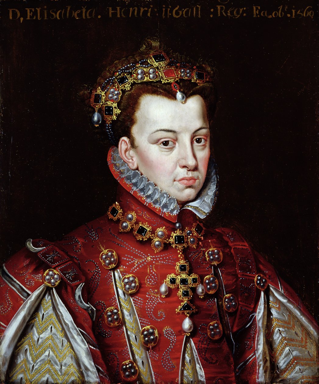 Portrett av Elizabeth de Valois (1545-68) dronning av Spania (olje på lerret) av Alonso (studio of) Sanchez Coello