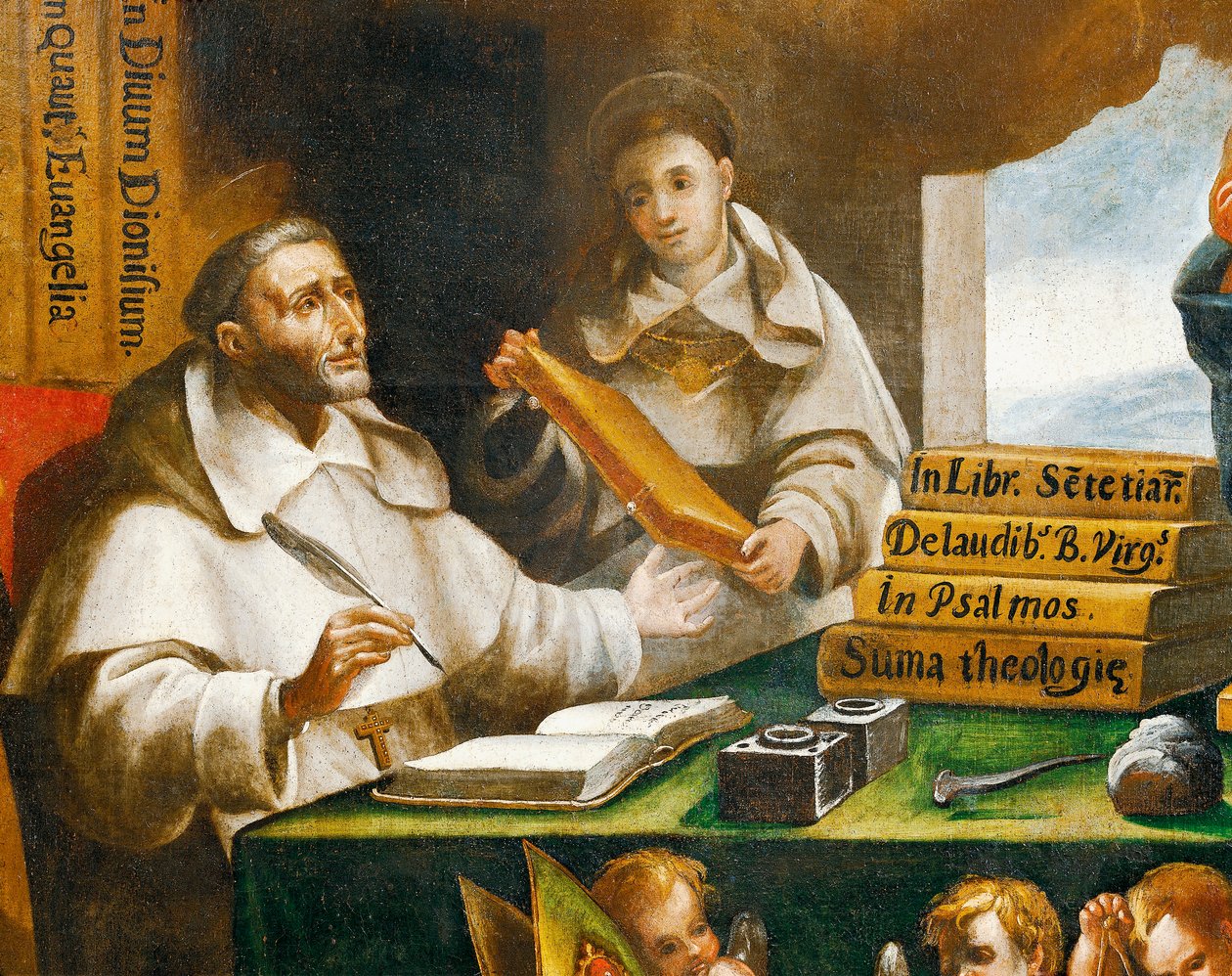 St. Albert den store og St. Thomas av Aquinas, detalj, St. Paul vises for St. Albert den store og St. Thomas av Aquinas, av Alonso Antonio Villamor (1661-1729). Klosteret i San Esteban, Salamanca. av Alonso Antonio Villamor