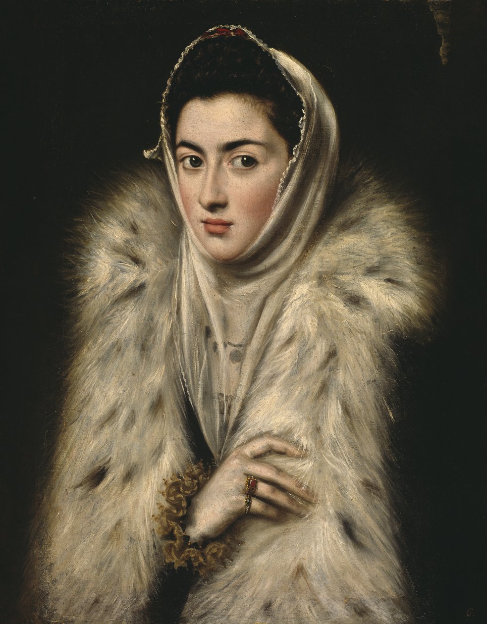 Lady in a Fur Wrap (olje på lerret) av Alonso Sánchez Coello
