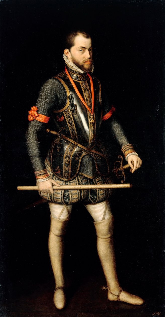 ""Portrett av Filip II (1527-1598), konge av Spania"" (Portrett av Filip II (1527-1598), konge av Spania og Portugal) Maleri av Alonso Sanchez Coello (1531-1588) Olje på lerret Dim 187x100 cm Staatliche Museen, Berlin av Alonso Sánchez Coello