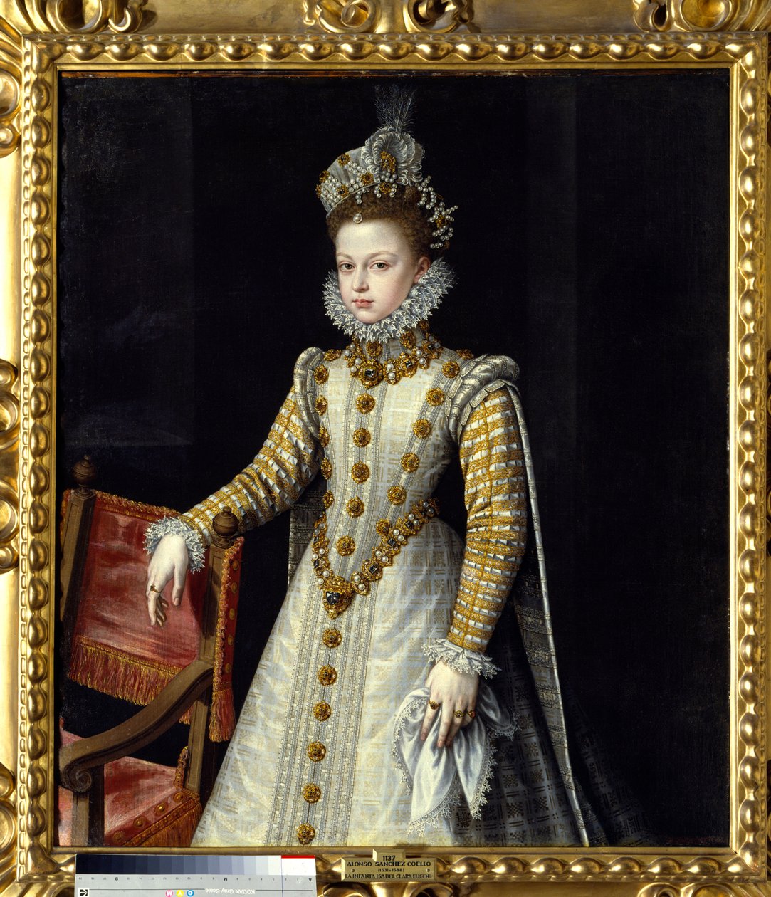 Portrett av Infante Isabelle Claire Eugenie (1566-1633), suveren i Nederland. Maleri av Alonso Sanchez Coello (1531 - 1588) Ec. Esp. av Alonso Sánchez Coello