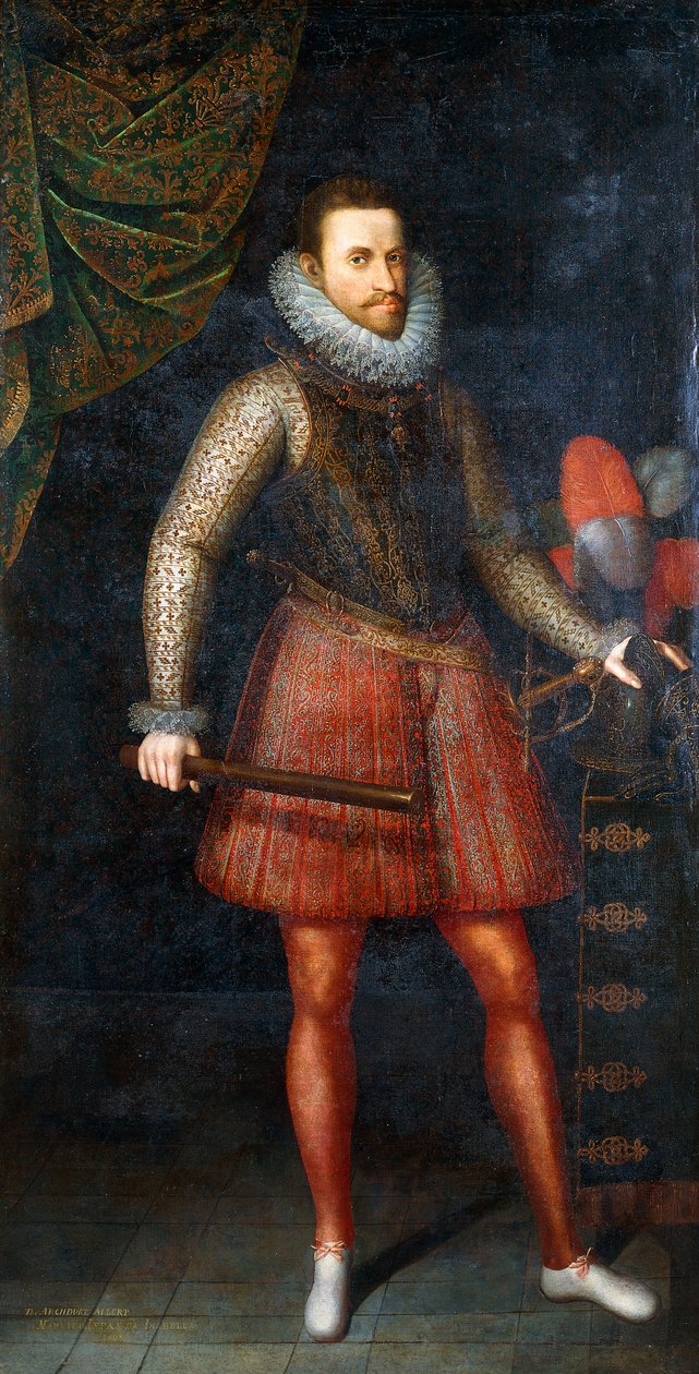 Portrett av erkehertug Albert, stående i full lengde med en stafettpinnen, 1593 av Alonso Sánchez Coello