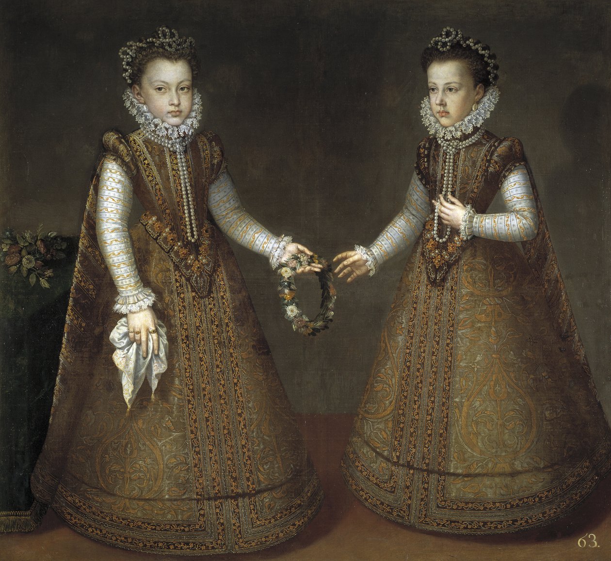 Infantas Isabel Clara Eugenia 1566-1633 og Catherine Michelle av Spania 1567-1597, ca. 1575 av Alonso Sánchez Coello