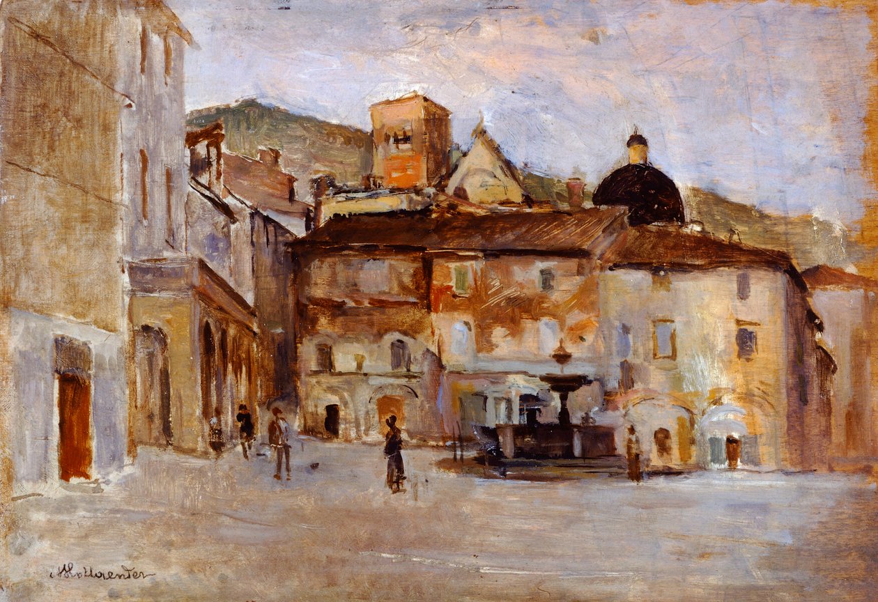 Assisi av Alfonso Hollaender (1845-1923), olje på panel av Alphons Hollaender