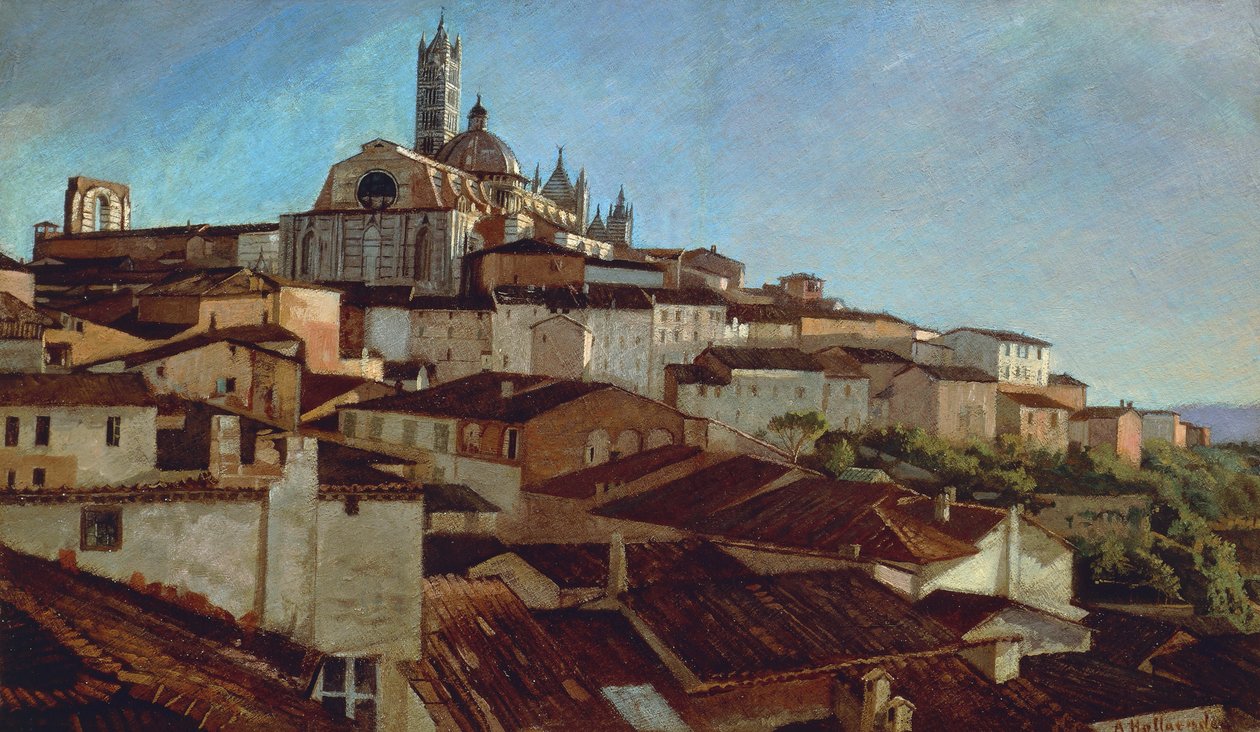 Siena, av Alfonso Hollaender (1845-1923), olje på lerret på papp, 31x51 5 cm av Alphons Hollaender