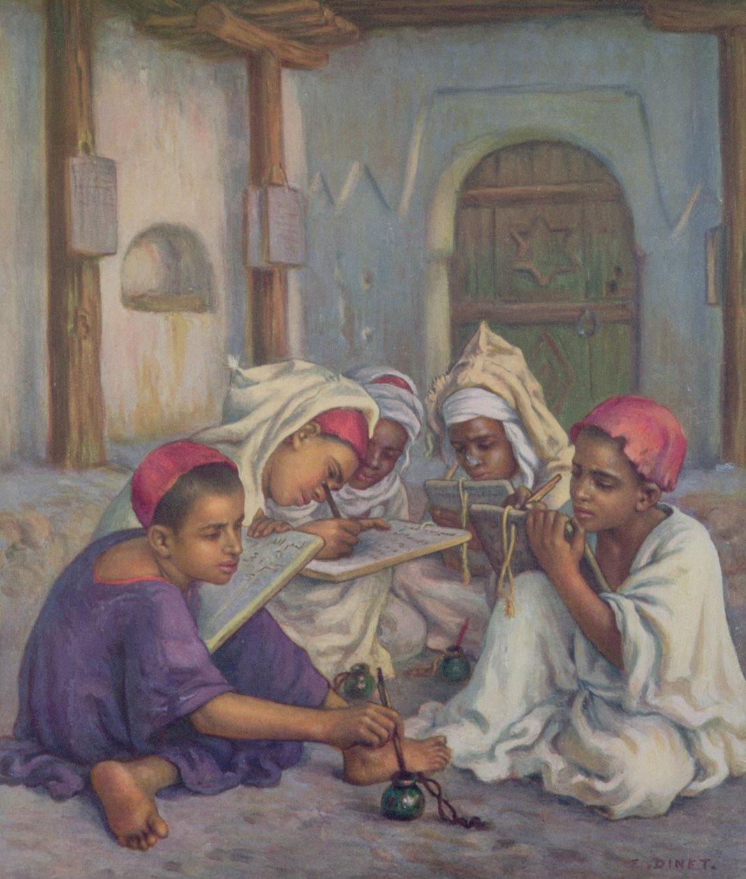 Skriveleksjon på en koranskole i en algerisk landsby, 1918 av Alphonse Etienne Dinet