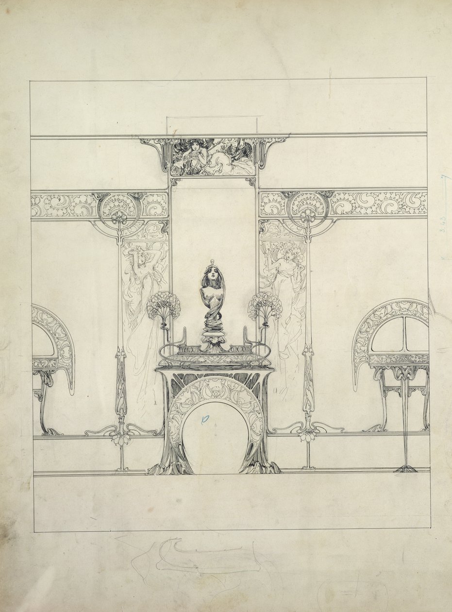 Design for innredningen til Fouquet-juvelerene, 6 rue Royale, Paris av Alphonse Mucha