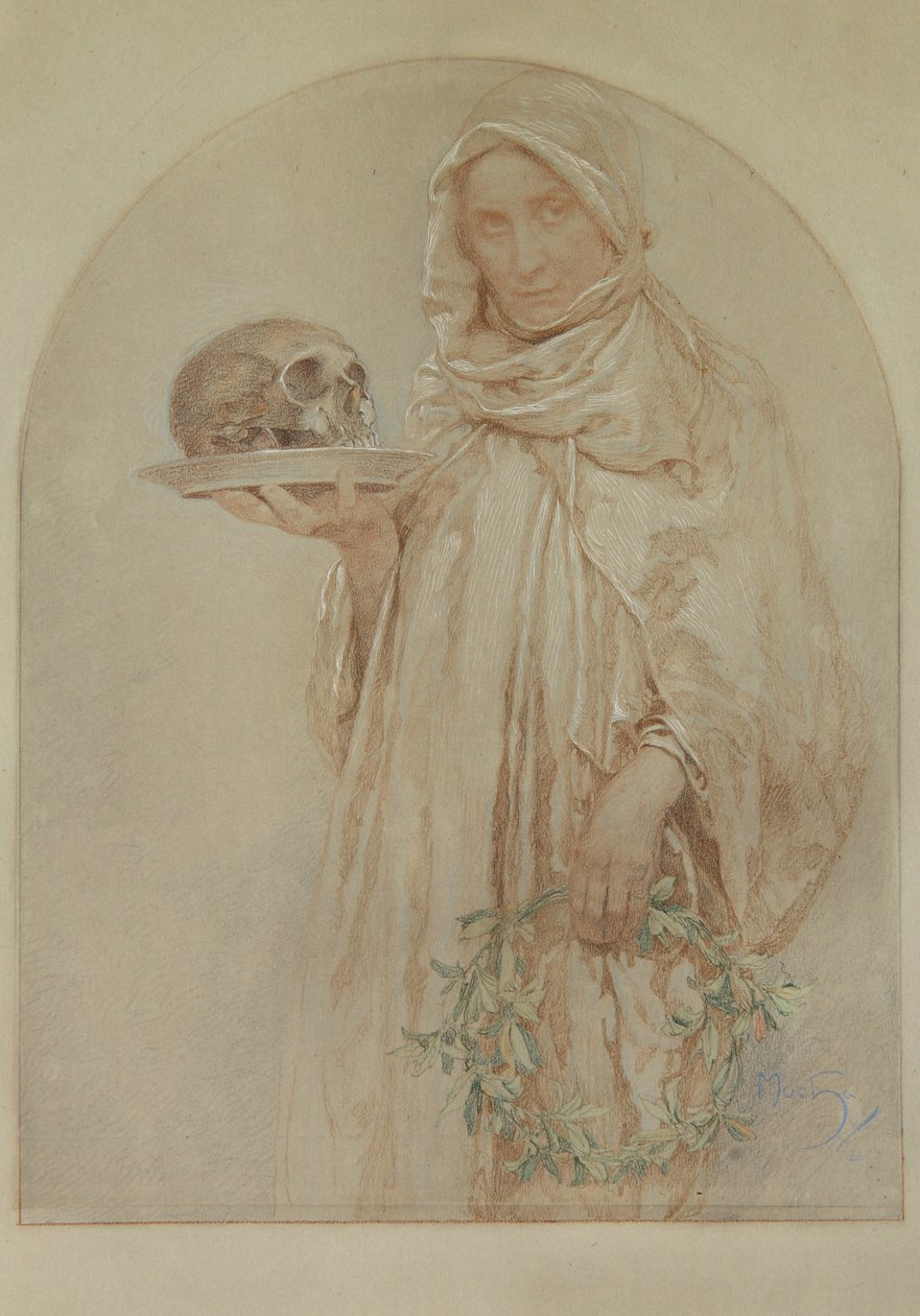 The Skull, 1929 (pastell og blekk på papir) av Alphonse Mucha