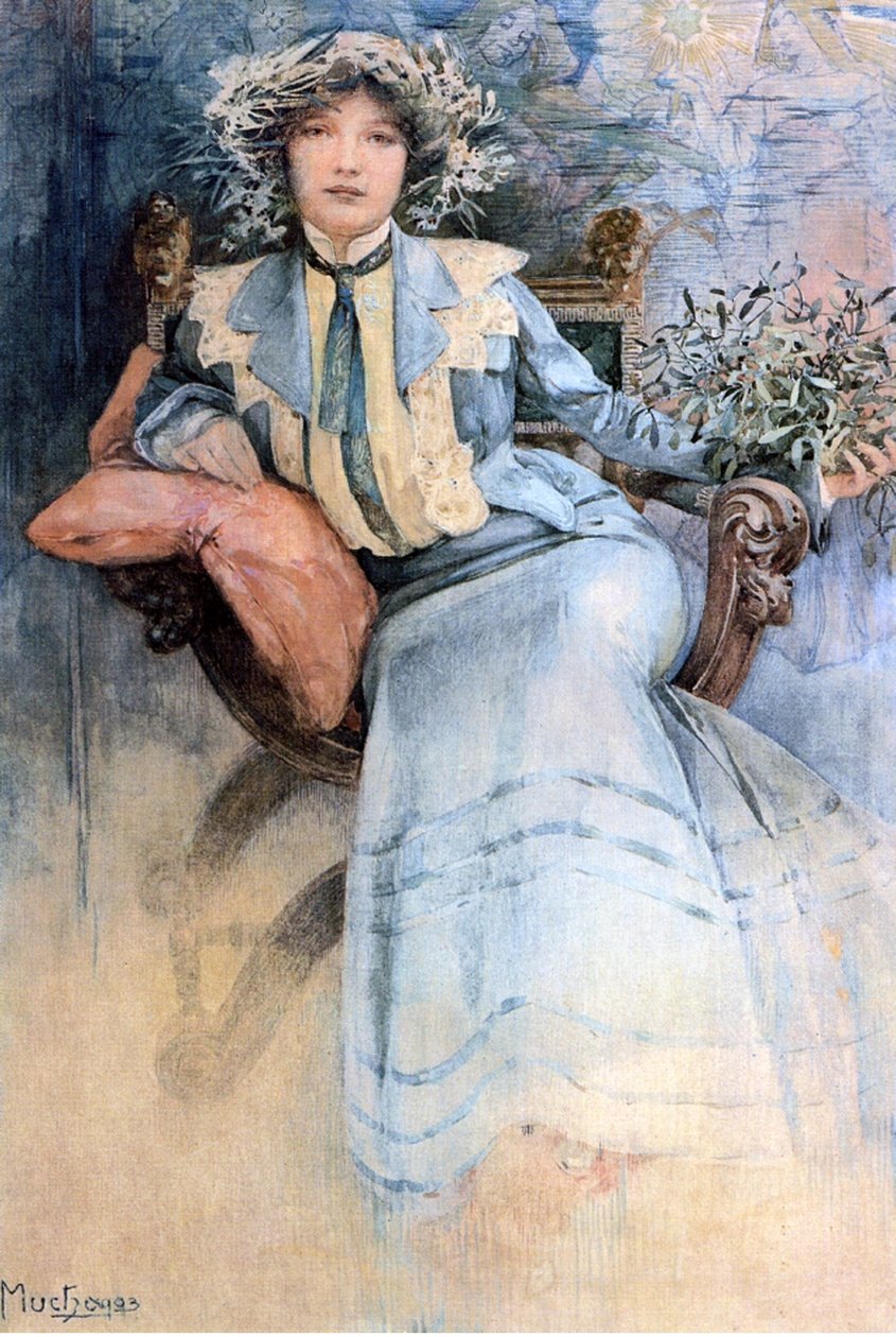 Kunstnerens kone, 1903 (wc på lin) av Alphonse Mucha