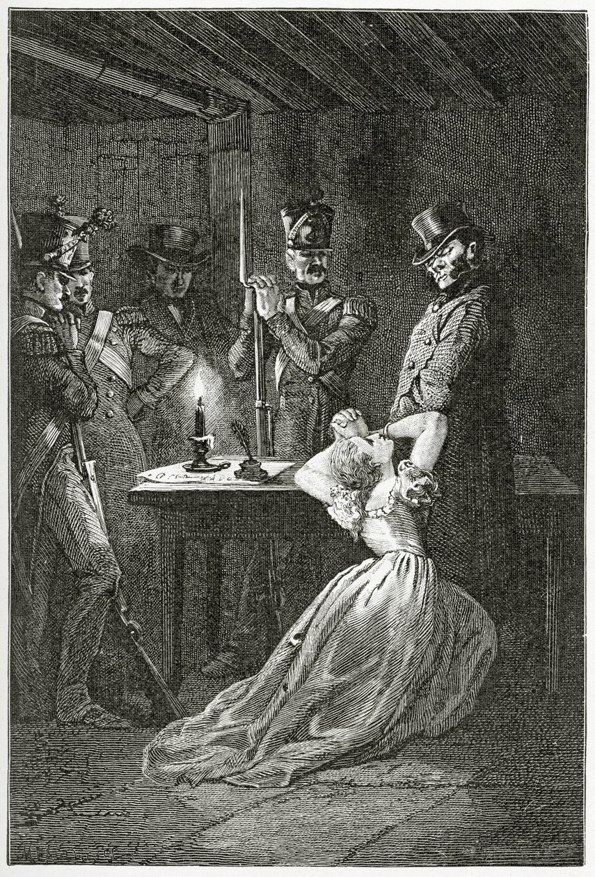 Illustrasjon fra Les Misérables, 1800-tallet (bw gravering) av Alphonse Marie de Neuville
