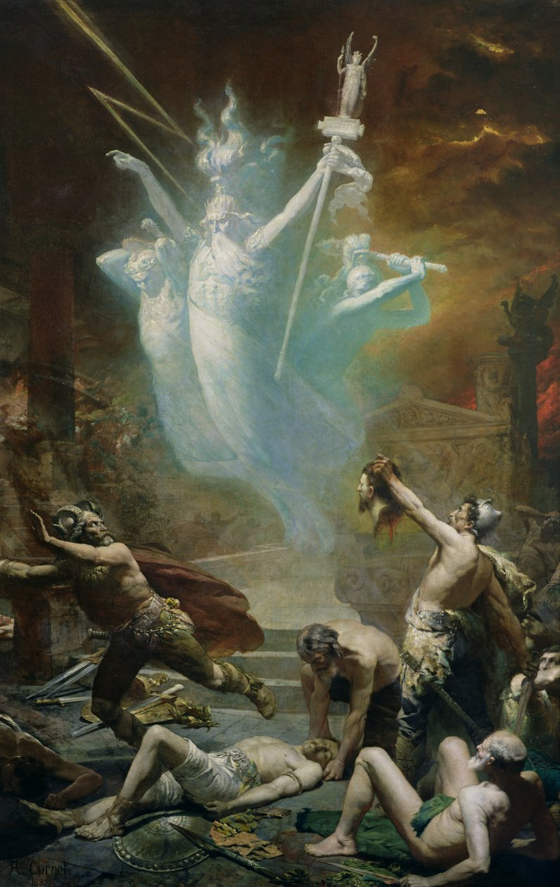 Inntakelsen av tempelet i Delphi av gallerne, 1885 av Alphonse Cornet