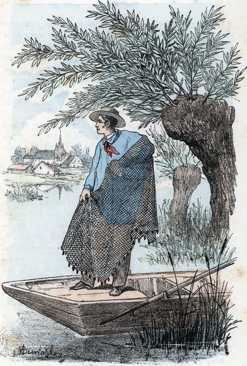 Garnfiske Gravering fra «The Needs of Life» av Rengade av Alphonse Demarle